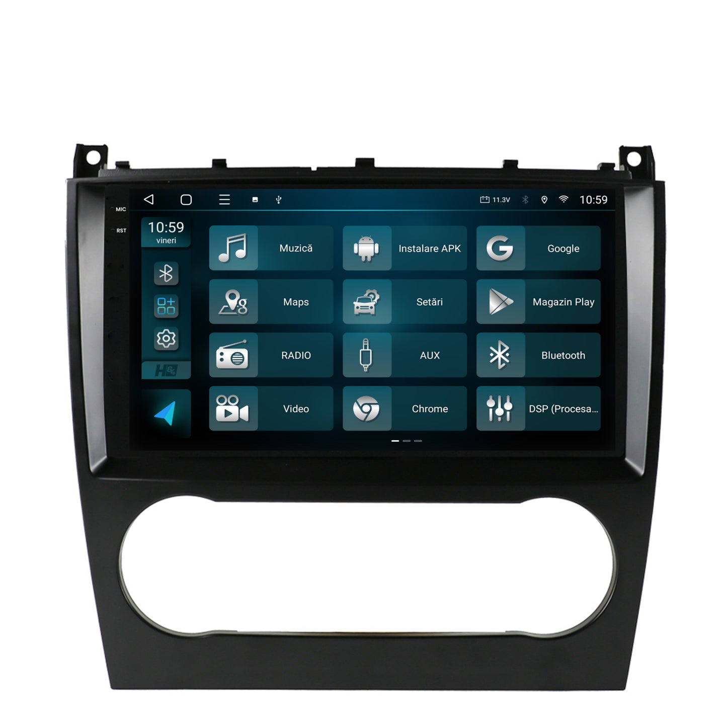 Navigatie 2K HUB64 Mercedes Benz C-Class W203 (2004-2011), 8GB RAM, Android, Octacore, Slot Sim 4G, DSP, GPS, Wi-FI, Carplay, Android Auto, USB, Bluetooth, Waze, Touchscreen, 9.5 Inch