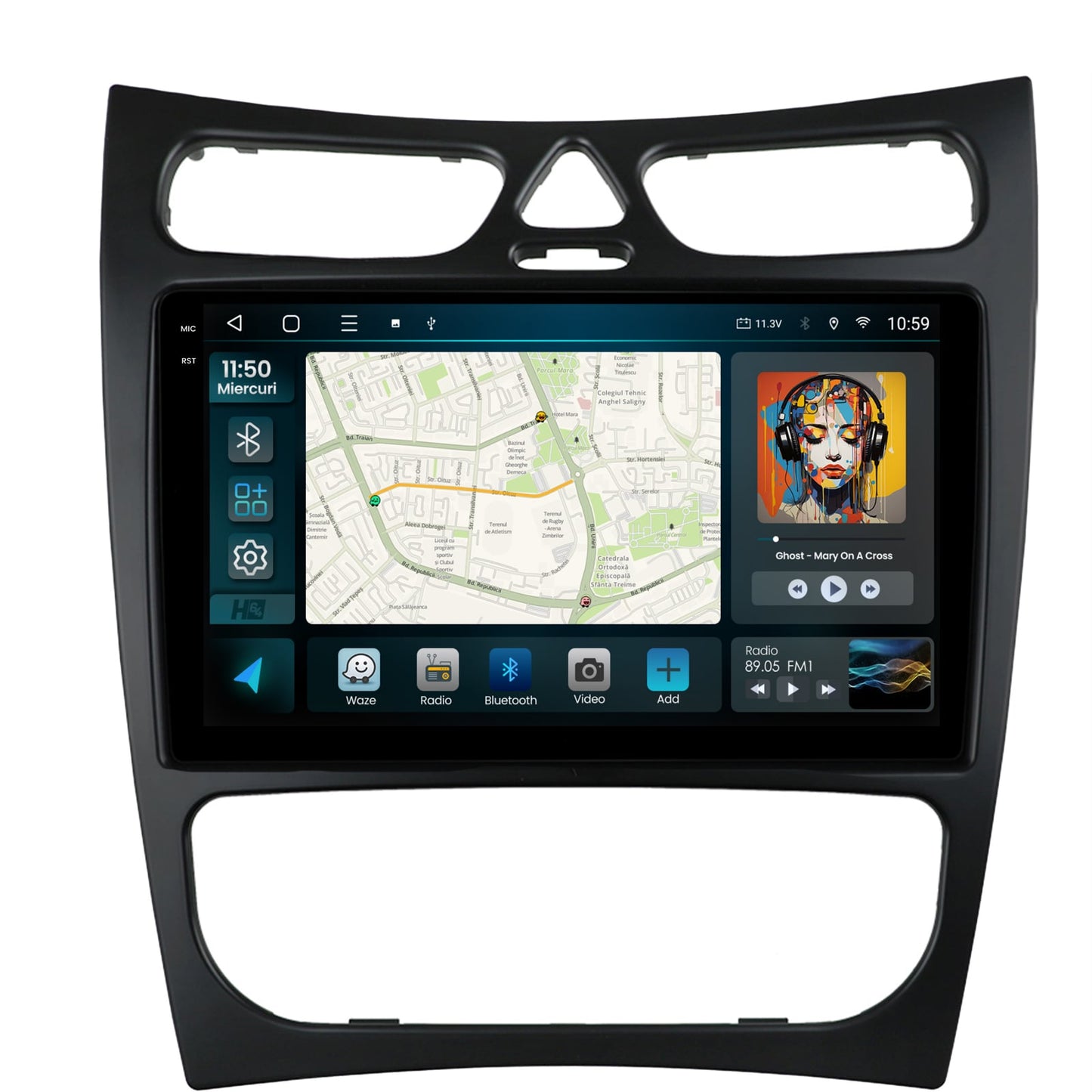 Navigatie 2K HUB64 Mercedes Benz CLK W209 (2000-2005), 4GB RAM, Android, Octacore, Slot Sim 4G, DSP, GPS, Wi-FI, Carplay, Android Auto, USB, Bluetooth, Waze, Touchscreen, 9.5 Inch