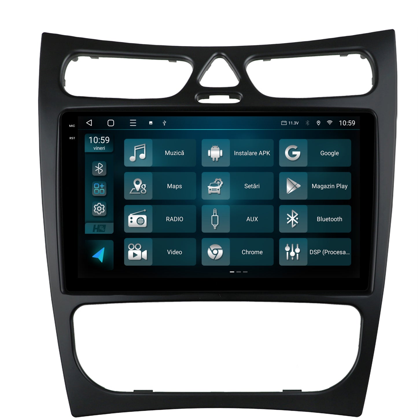 Navigatie 2K HUB64 Mercedes Benz CLK W209 (2000-2005), 4GB RAM, Android, Octacore, Slot Sim 4G, DSP, GPS, Wi-FI, Carplay, Android Auto, USB, Bluetooth, Waze, Touchscreen, 9.5 Inch