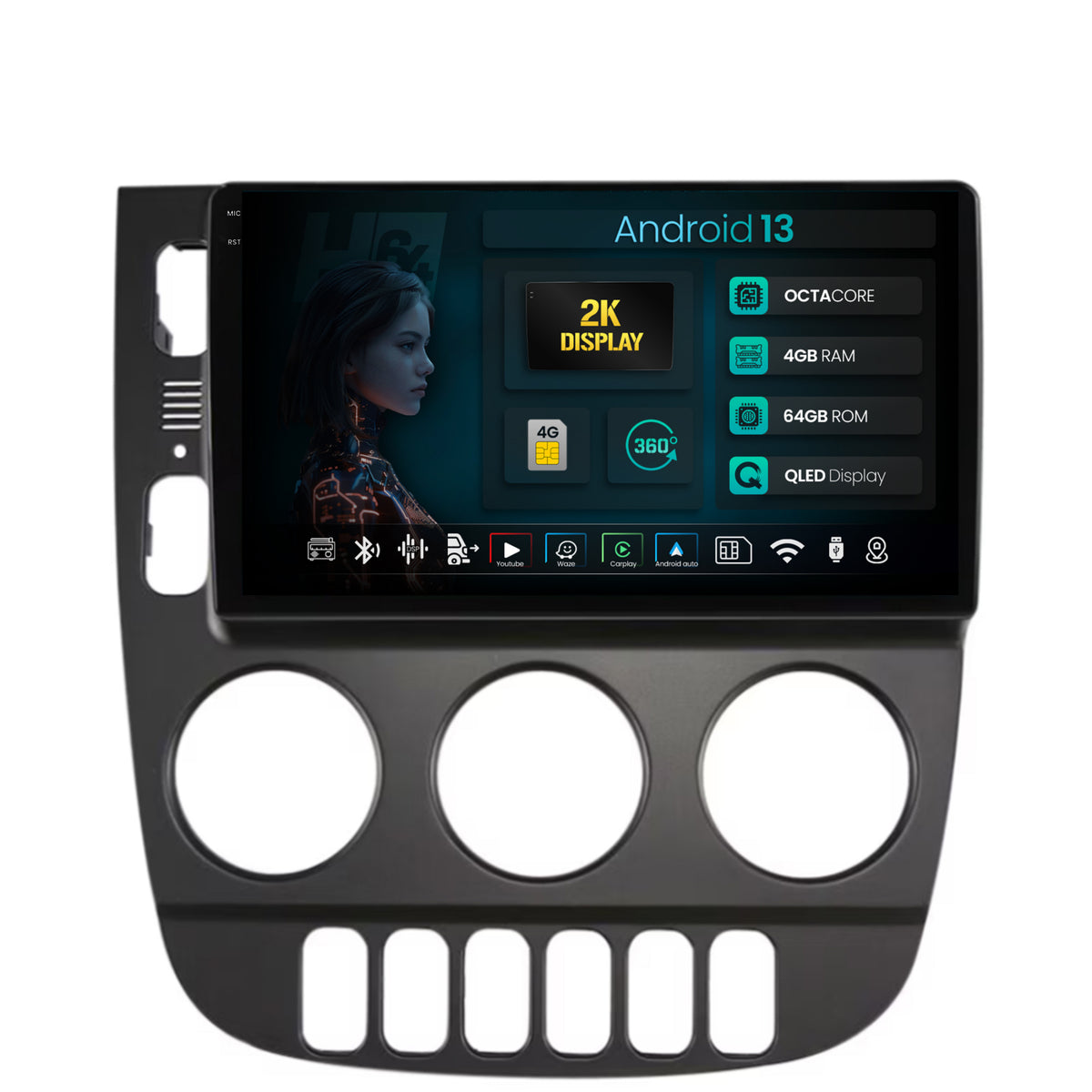Navigatie 2K HUB64 Mercedes Benz ML W163 (1998-2005), 4GB RAM, Android, Octacore, Slot Sim 4G, DSP, GPS, Wi-FI, Carplay, Android Auto, USB, Bluetooth, Waze, Touchscreen, 9.5 Inch