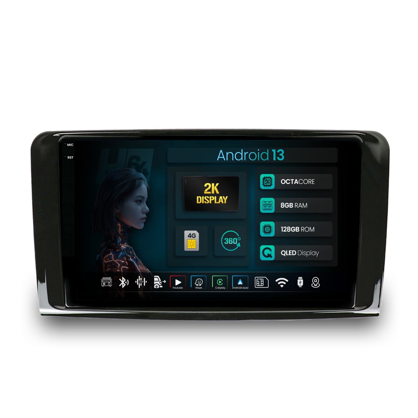 Navigatie 2K HUB64 Mercedes Benz ML W164 / GL X164, 8GB RAM, Android, Octacore, Slot Sim 4G, DSP, GPS, Wi-FI, Carplay, Android Auto, USB, Bluetooth, Waze, Touchscreen, 9.5 Inch
