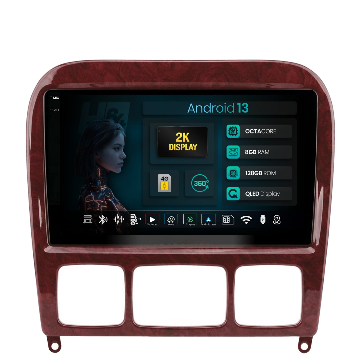 Navigatie 2K HUB64 Mercedes Benz S-Class (1998-2005), 8GB RAM, Android, Octacore, Slot Sim 4G, DSP, GPS, Wi-FI, Carplay, Android Auto, USB, Bluetooth, Waze, Touchscreen, 9.5 Inch