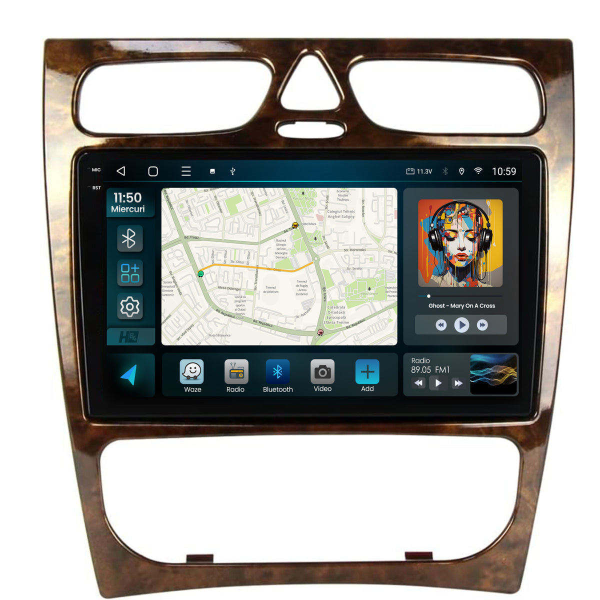 Navigatie 2K HUB64 Benz C Class (W203) (2002-2004), 4GB RAM, Android, Octacore, Slot Sim 4G, DSP, GPS, Wi-FI, Carplay, Android Auto, USB, Bluetooth, Waze, Touchscreen, 9.5 Inch