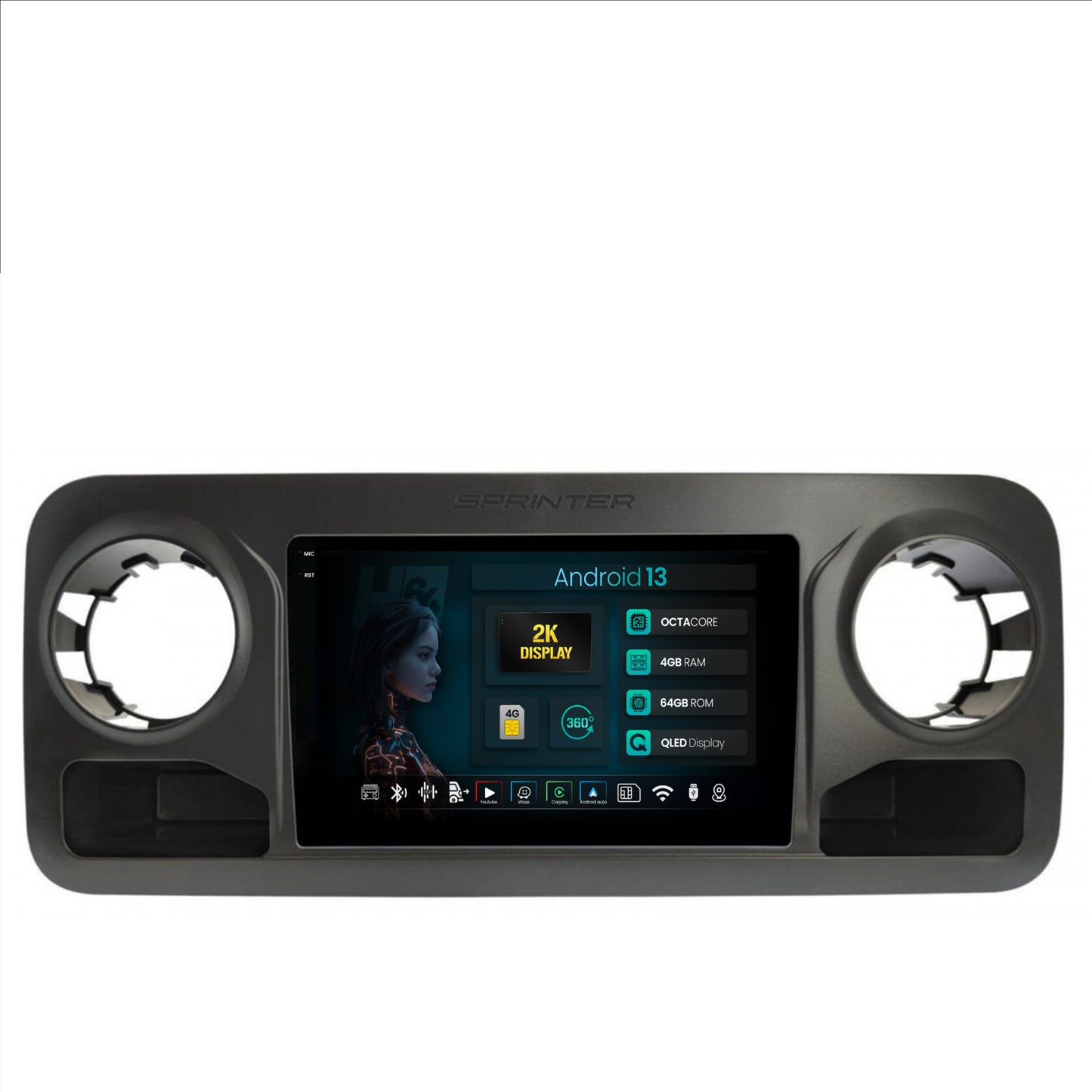 Navigatie 2K HUB64 Mercedes Benz Sprinter (2018+), 4GB RAM, Android, Octacore, Slot Sim 4G, DSP, GPS, Wi-FI, Carplay, Android Auto, USB, Bluetooth, Waze, Touchscreen, 10.36 Inch