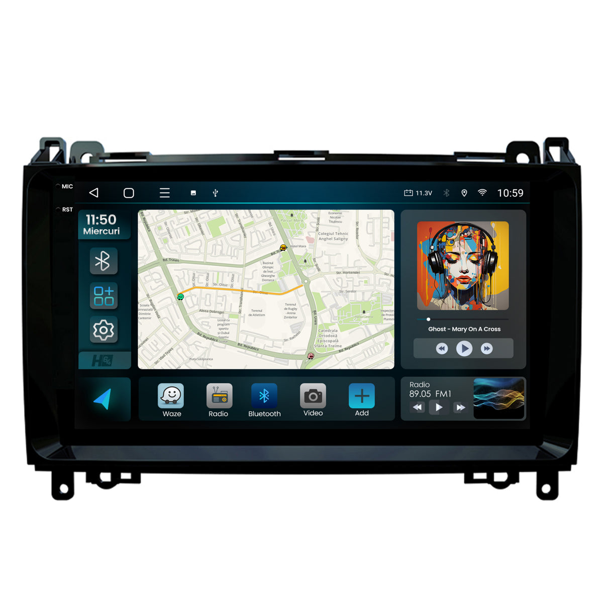 Navigatie 2K HUB64 Mercedes Benz Sprinter, Viano, Vito, A/B Class, Crafter, 4GB RAM, Android, Octacore, Slot Sim 4G, DSP, GPS, Wi-FI, Carplay, Android Auto, USB, Bluetooth, Waze, Touchscreen, 9