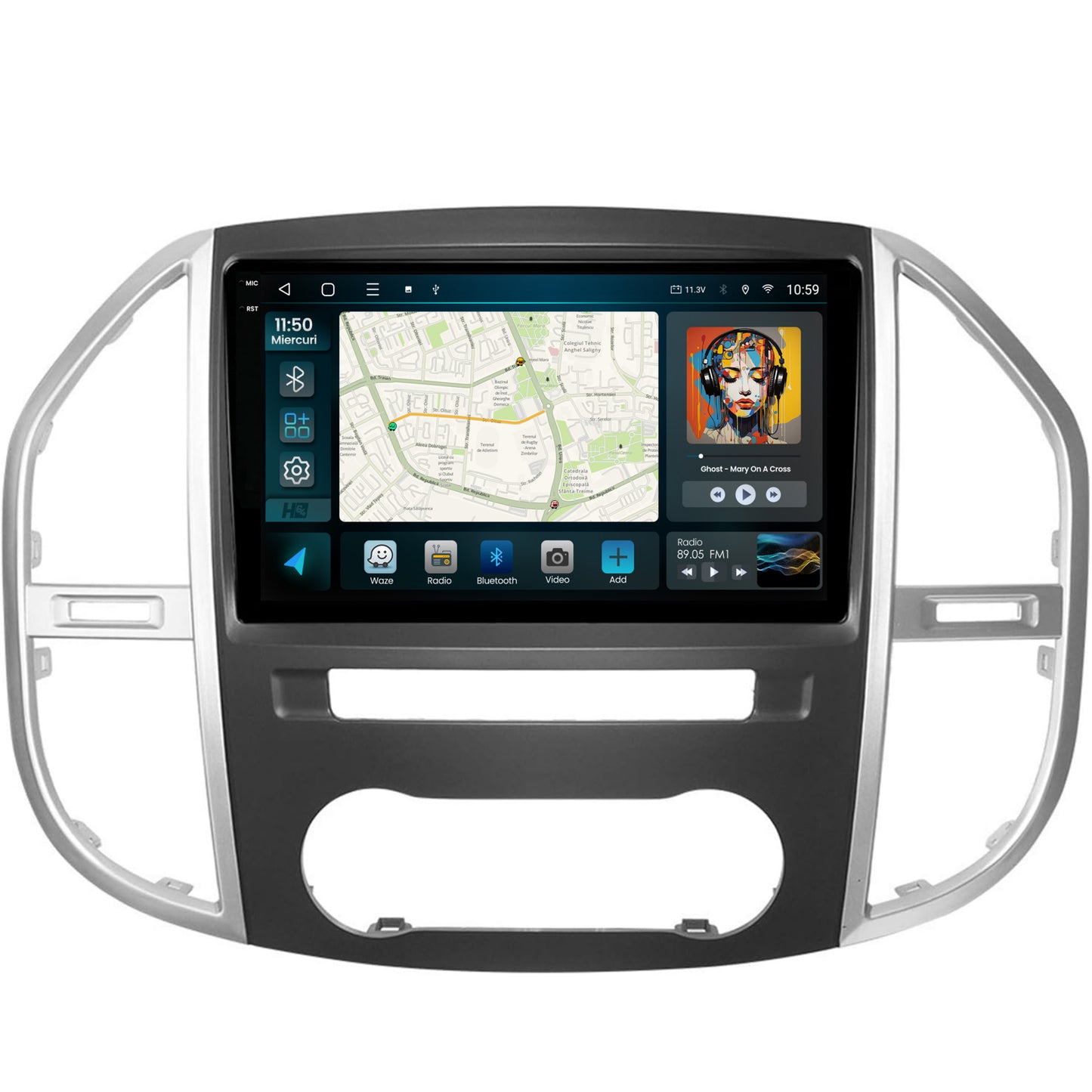 Navigatie 2K HUB64 Mercedes Benz Vito (2016+), 4GB RAM, Android, Octacore, Slot Sim 4G, DSP, GPS, Wi-FI, Carplay, Android Auto, USB, Bluetooth, Waze, Touchscreen, 9.5 Inch