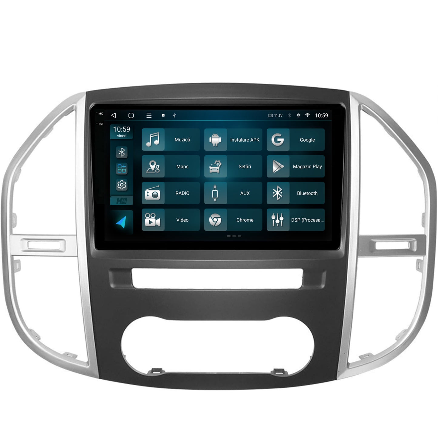 Navigatie 2K HUB64 Mercedes Benz Vito (2016+), 8GB RAM, Android, Octacore, Slot Sim 4G, DSP, GPS, Wi-FI, Carplay, Android Auto, USB, Bluetooth, Waze, Touchscreen, 9.5 Inch