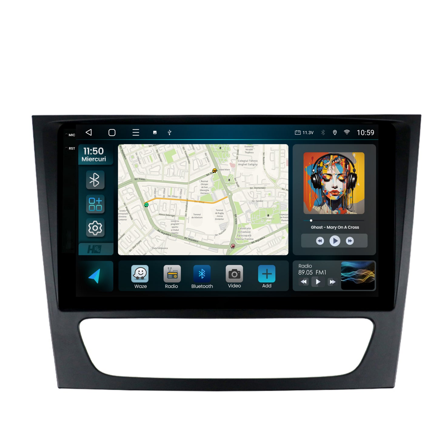 Navigatie 2K HUB64 Mercedes Benz W211/CLS, 8GB RAM, Android, Octacore, Slot Sim 4G, DSP, GPS, Wi-FI, Carplay, Android Auto, USB, Bluetooth, Waze, Touchscreen, 9.5 Inch