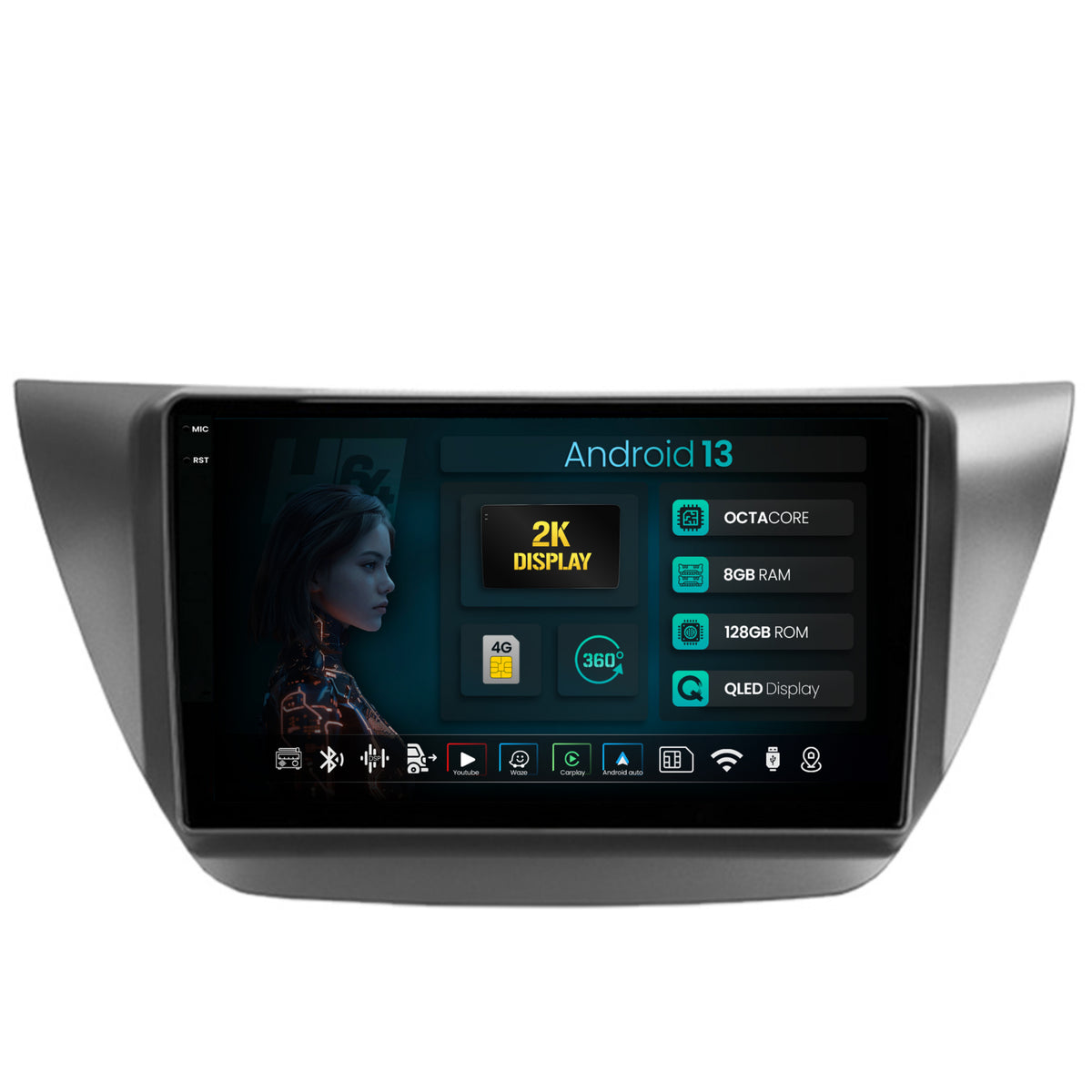 Navigatie 2K HUB64 Mitsubishi Lancer (2003-2007), 8GB RAM, Android, Octacore, Slot Sim 4G, DSP, GPS, Wi-FI, Carplay, Android Auto, USB, Bluetooth, Waze, Touchscreen, 9.5 Inch