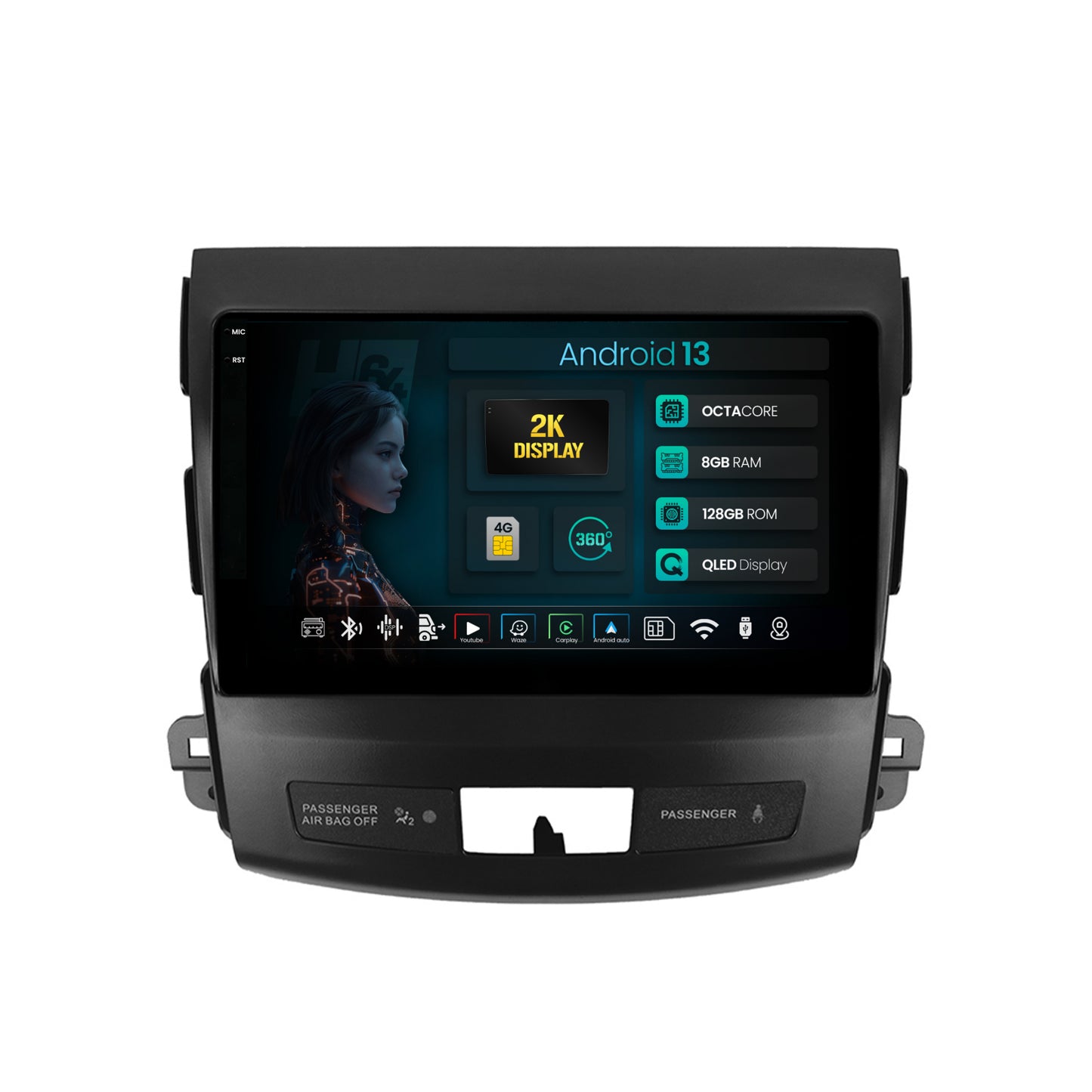 Navigatie 2K HUB64 Mitsubishi Outlander / Peugeot 4007 / Citron C-Crosser, 8GB RAM, Android, Octacore, Slot Sim 4G, DSP, GPS, Wi-FI, Carplay, Android Auto, USB, Bluetooth, Waze, Touchscreen, 9
