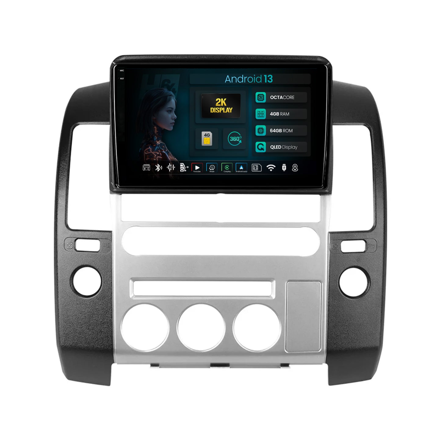 Navigatie 2K HUB64 Nissan Pathfinder-Navara (2005-2014), 4GB RAM, Android, Octacore, Slot Sim 4G, DSP, GPS, Wi-FI, Carplay, Android Auto, USB, Bluetooth, Waze, Touchscreen, 9.5 Inch