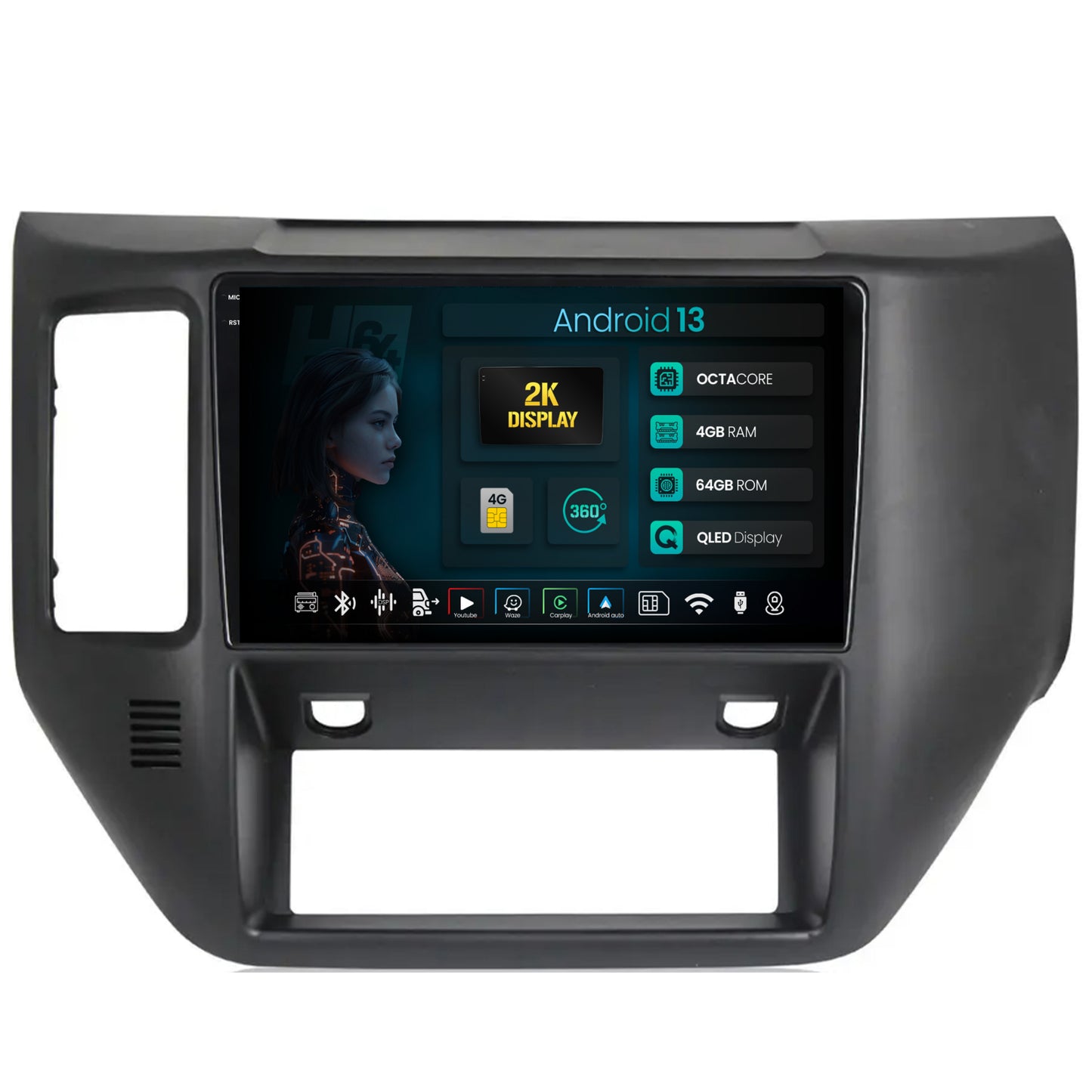 Navigatie 2K HUB64 Nissan Patrol (2004-2012),4GB RAM, Android, Octacore, Slot Sim 4G, DSP, GPS, Wi-FI, Carplay, Android Auto, USB, Bluetooth, Waze, Touchscreen, 9.5 Inch