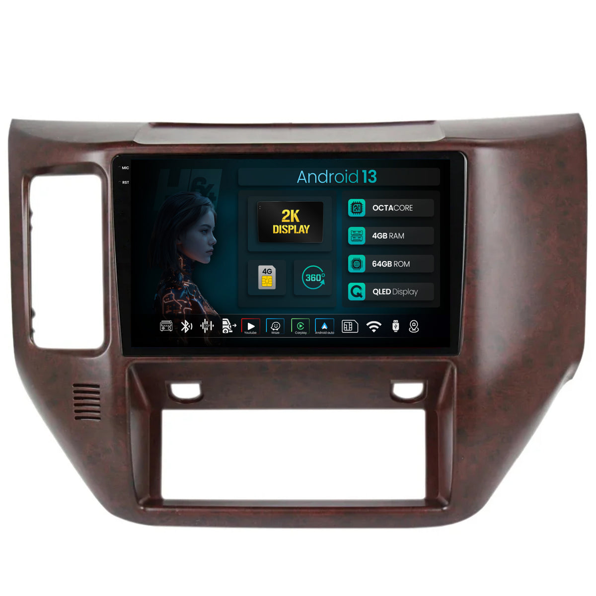 Navigatie 2K HUB64 Nissan Patrol (2004-2012),4GB RAM, Android, Octacore, Slot Sim 4G, DSP, GPS, Wi-FI, Carplay, Android Auto, USB, Bluetooth, Waze, Touchscreen, 9.5'' Inch