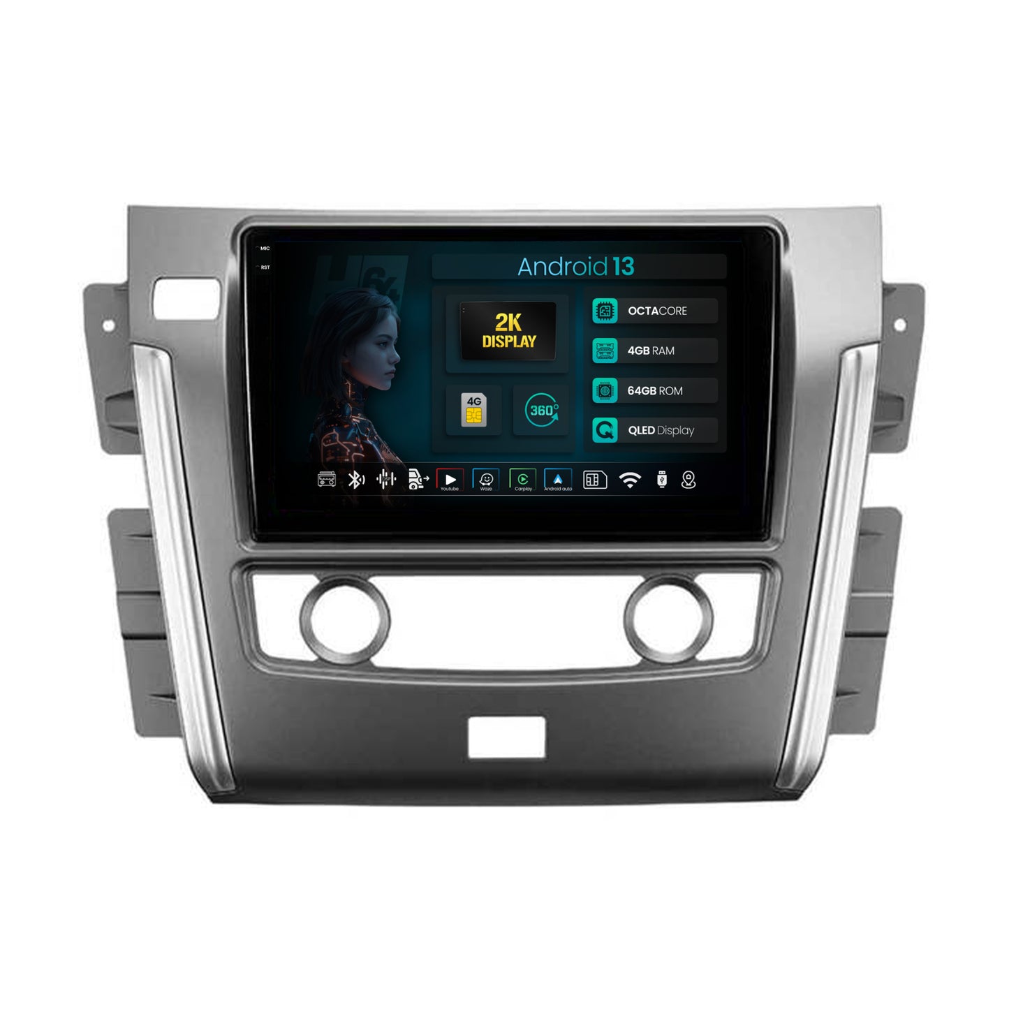 Navigatie 2K HUB64 Nissan Patrol (2004-2012),4GB RAM, Android, Octacore, Slot Sim 4G, DSP, GPS, Wi-FI, Carplay, Android Auto, USB, Bluetooth, Waze, Touchscreen, 10.36 Inch