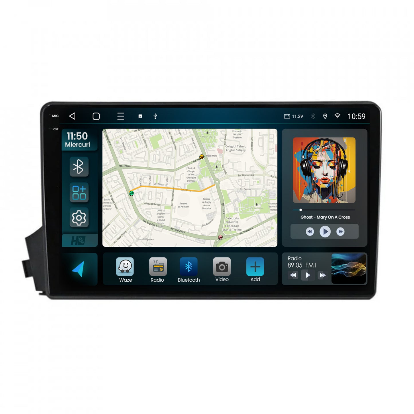 Navigatie 2K HUB64 Ssangyong Actyon-Kyron (2005-2011), 8GB RAM, Android, Octacore, Slot Sim 4G, DSP, GPS, Wi-FI, Carplay, Android Auto, USB, Bluetooth, Waze, Touchscreen, 9.5 Inch