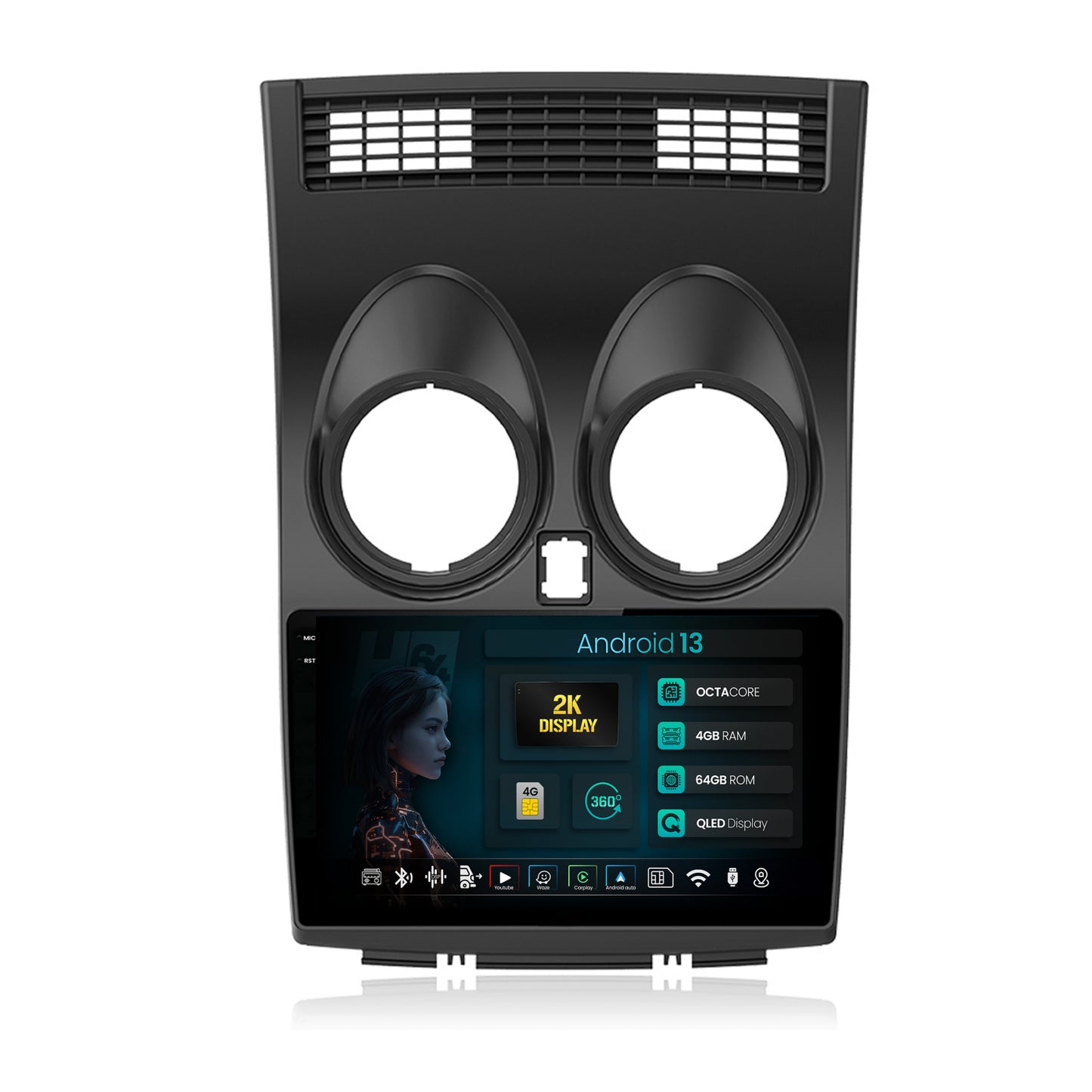 Navigatie 2K HUB64 Nissan Qashqai (2006-2014), 4GB RAM, Android, Octacore, Slot Sim 4G, DSP, GPS, Wi-FI, Carplay, Android Auto, USB, Bluetooth, Waze, Touchscreen, 9.5 Inch