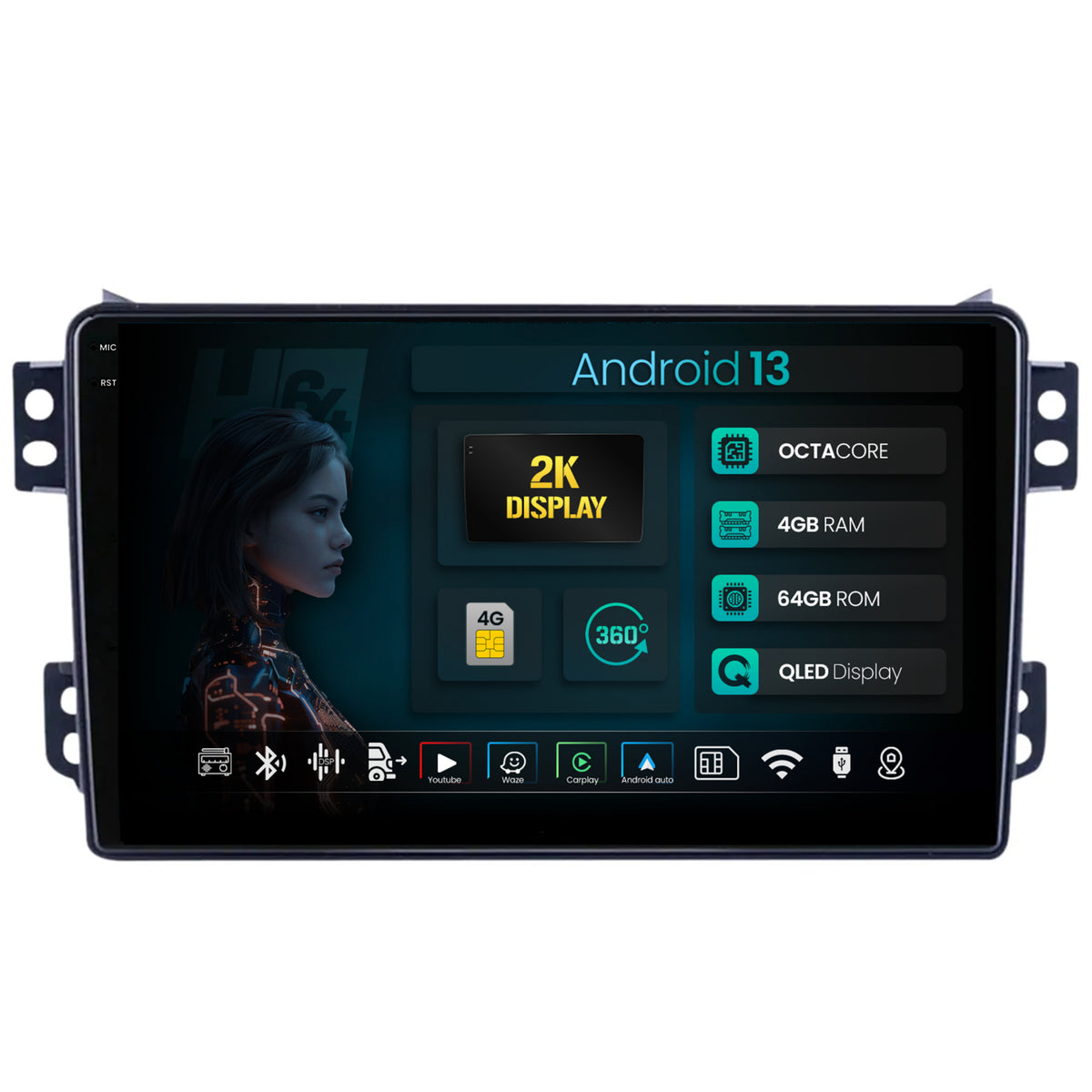 Navigatie 2K HUB64 Opel Agila (2007-2014), 4GB RAM, Android, Octacore, Slot Sim 4G, DSP, GPS, Wi-FI, Carplay, Android Auto, USB, Bluetooth, Waze, Touchscreen, 9.5 Inch