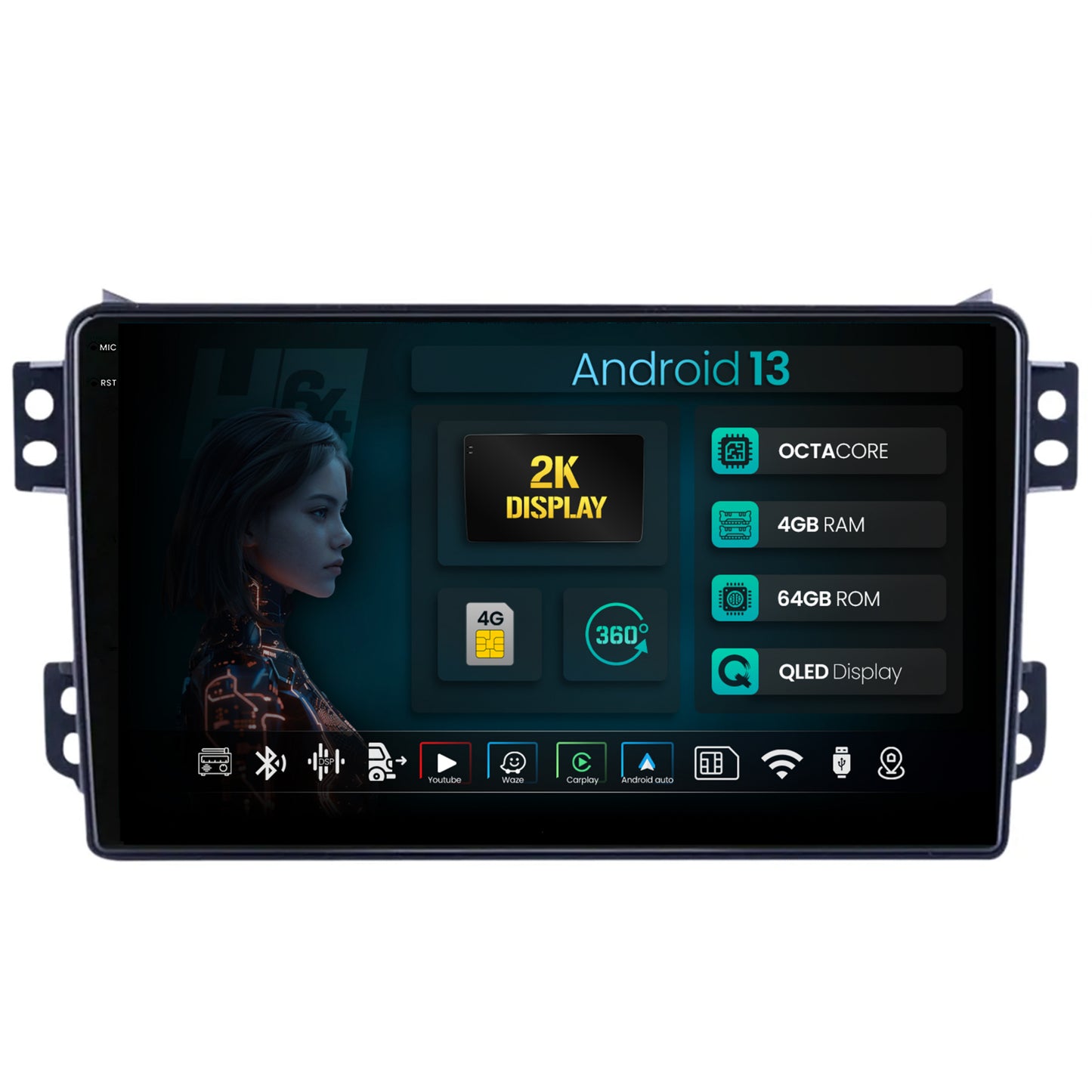 Navigatie 2K HUB64 Opel Agila (2007-2014), 4GB RAM, Android, Octacore, Slot Sim 4G, DSP, GPS, Wi-FI, Carplay, Android Auto, USB, Bluetooth, Waze, Touchscreen, 9.5 Inch