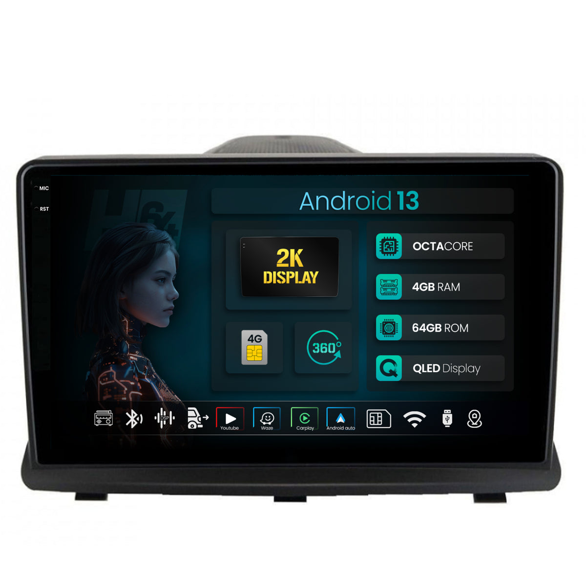 Navigatie 2K HUB64 Opel Antara (2006-2015), 4GB RAM, Android, Octacore, Slot Sim 4G, DSP, GPS, Wi-FI, Carplay, Android Auto, USB, Bluetooth, Waze, Touchscreen, 9.5 Inch