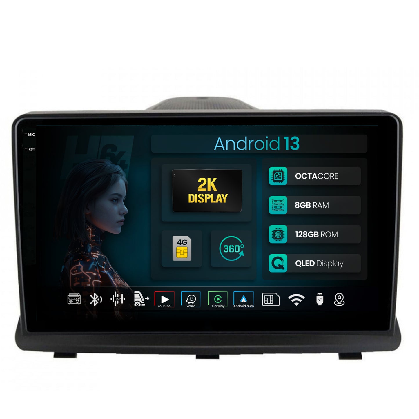 Navigatie 2K HUB64 Opel Antara (2006-2015), 8GB RAM, Android, Octacore, Slot Sim 4G, DSP, GPS, Wi-FI, Carplay, Android Auto, USB, Bluetooth, Waze, Touchscreen, 9.5 Inch