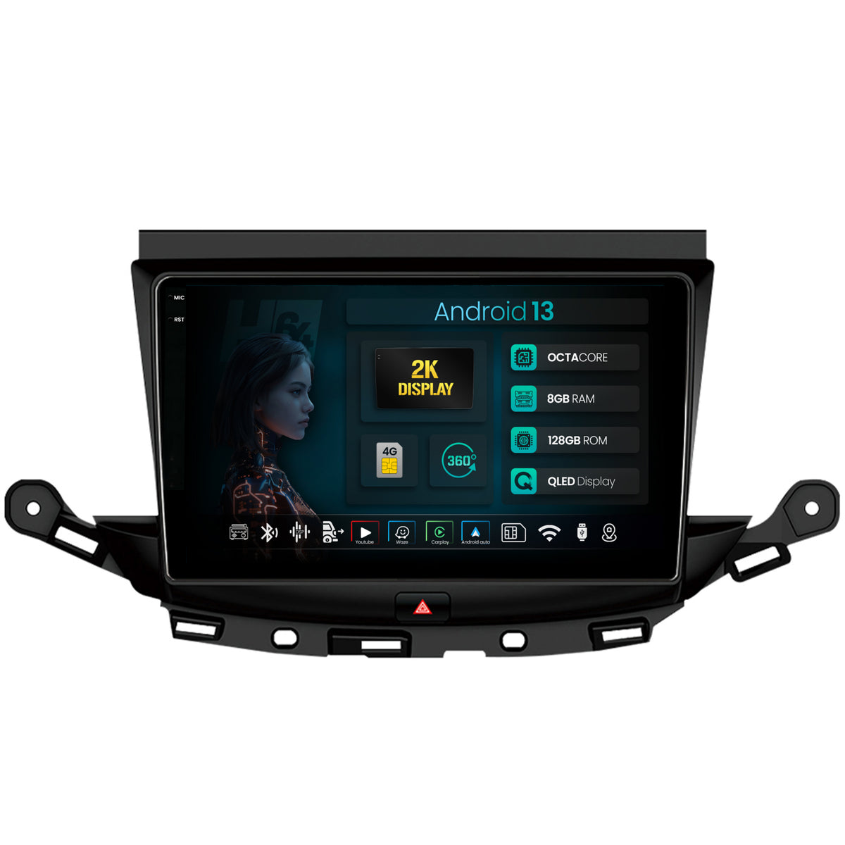 Navigatie 2K HUB64 Opel Astra K, 8GB RAM, Android, Octacore, Slot Sim 4G, DSP, GPS, Wi-FI, Carplay, Android Auto, USB, Bluetooth, Waze, Touchscreen, 9.5 Inch