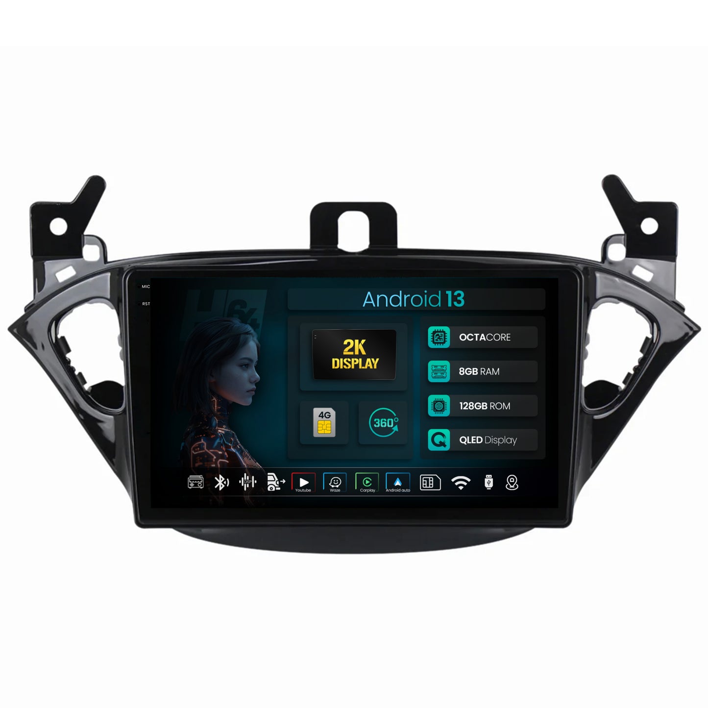 Navigatie 2K HUB64 Opel Corsa E / Adam (2013-2019), 8GB RAM, Android, Octacore, Slot Sim 4G, DSP, GPS, Wi-FI, Carplay, Android Auto, USB, Bluetooth, Waze, Touchscreen, 9.5 Inch