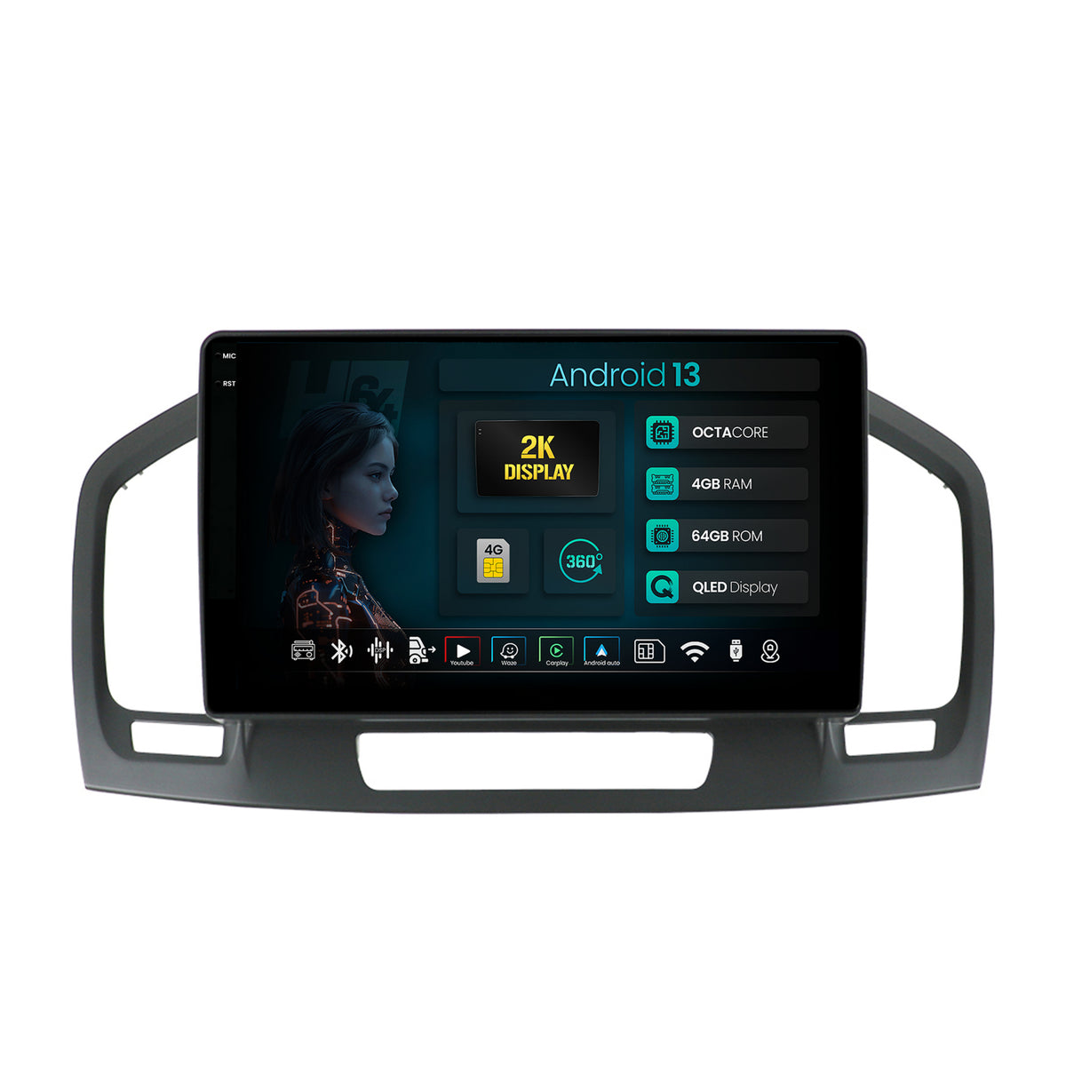 Navigatie 2K HUB64 Opel Insignia (2008-2013), 4GB RAM, Android, Octacore, Slot Sim 4G, DSP, GPS, Wi-FI, Carplay, Android Auto, USB, Bluetooth, Waze, Touchscreen, 9.5 Inch