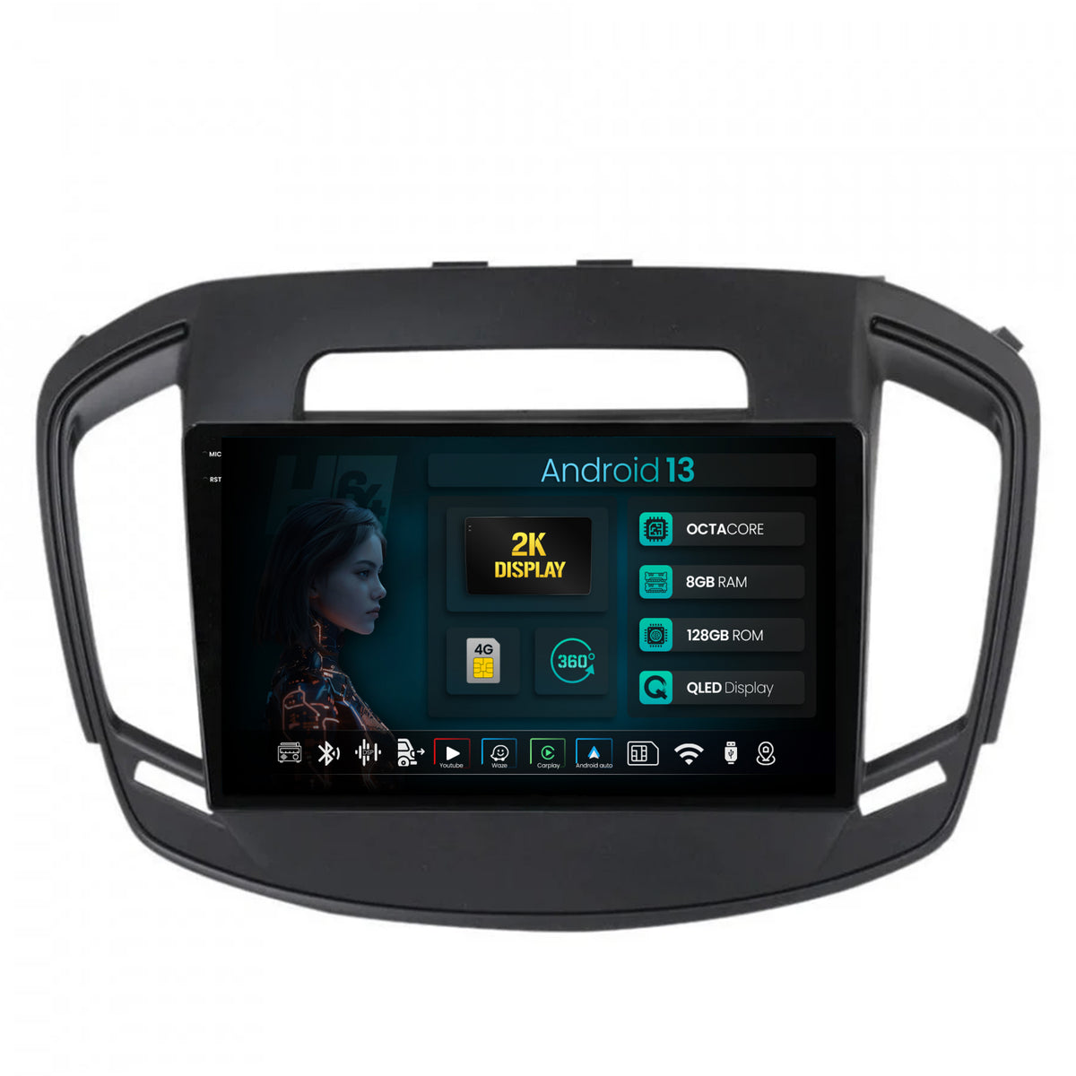 Navigatie 2K HUB64 Opel Insignia (2014-2016), 8GB RAM, Android, Octacore, Slot Sim 4G, DSP, GPS, Wi-FI, Carplay, Android Auto, USB, Bluetooth, Waze, Touchscreen, 9.5 Inch