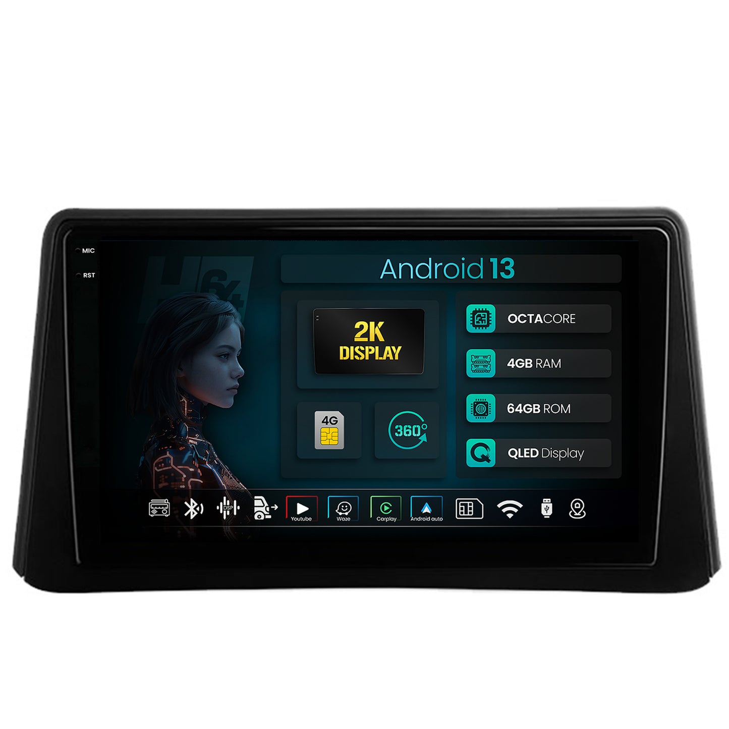 Navigatie 2K HUB64 Opel Mokka (2012-2016), 4GB RAM, Android, Octacore, Slot Sim 4G, DSP, GPS, Wi-FI, Carplay, Android Auto, USB, Bluetooth, Waze, Touchscreen, 9.5 Inch
