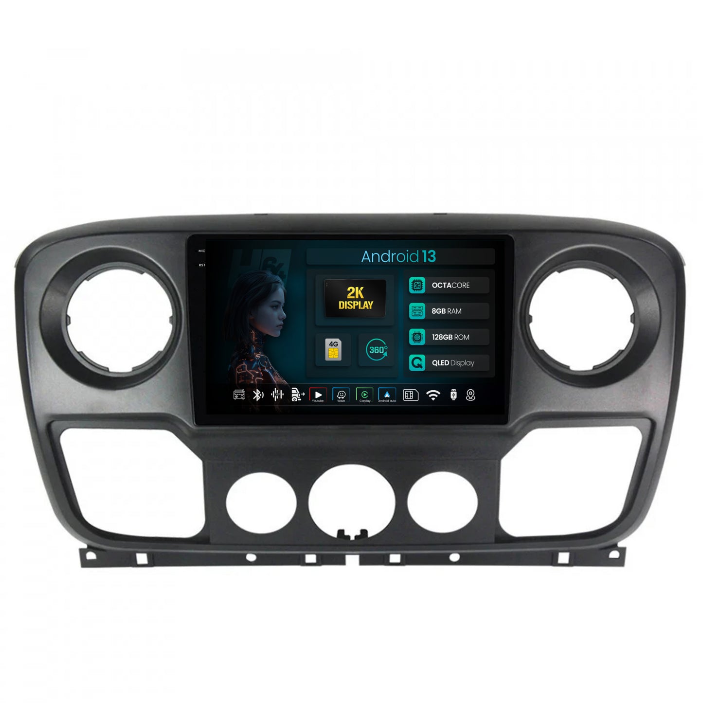 Navigatie 2K HUB64 Opel Movano / Renault Master / Nissan NV400 (2011-2019), 8GB RAM, Android, Octacore, Slot Sim 4G, DSP, GPS, Wi-FI, Carplay, Android Auto, USB, Bluetooth, Waze, Touchscreen, 10.36