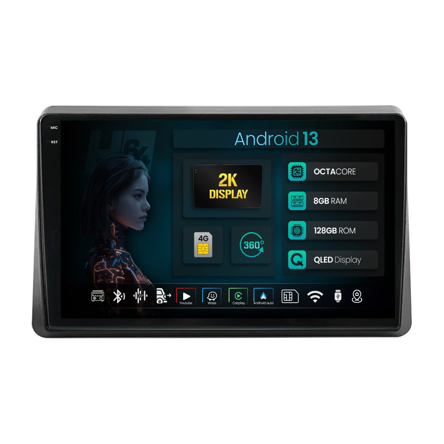 Navigatie 2K HUB64 Opel Movano / Renault Master (2020-2024), 8GB RAM, Android, Octacore, Slot Sim 4G, DSP, GPS, Wi-FI, Carplay, Android Auto, USB, Bluetooth, Waze, Touchscreen, 10.36 Inch