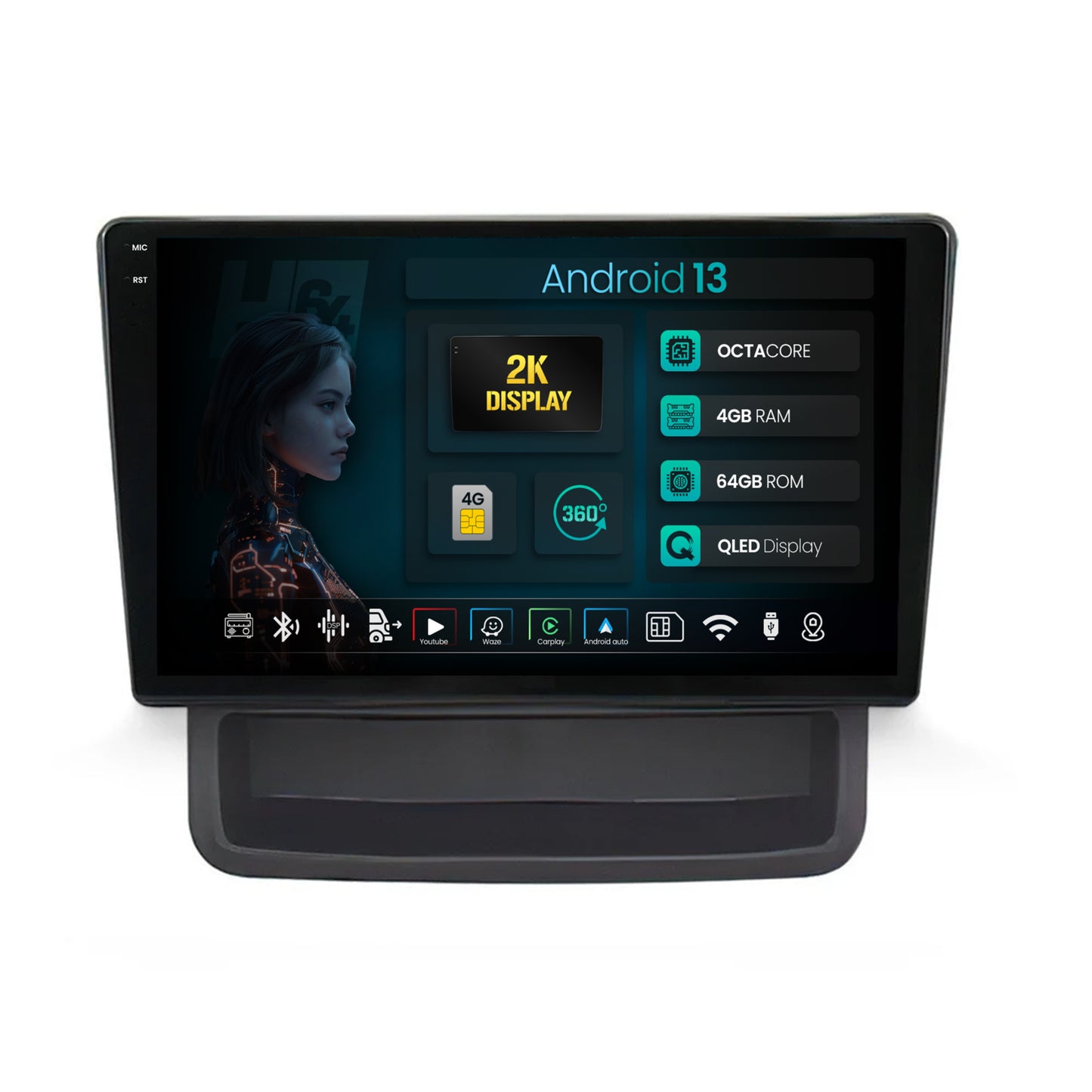 Navigatie 2K HUB64 Renault Trafic / Opel Vivaro (2010-2014), 4GB RAM, Android, Octacore, Slot Sim 4G, DSP, GPS, Wi-FI, Carplay, Android Auto, USB, Bluetooth, Waze, Touchscreen, 10 inch