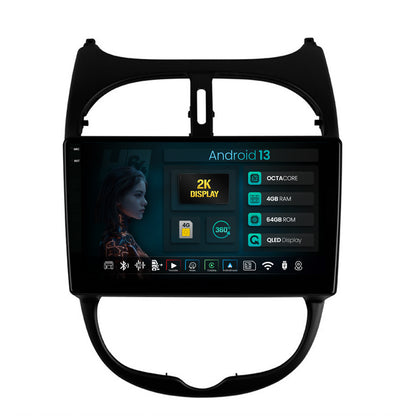 Navigatie 2K HUB64 Peugeot 206 (1998-2012), 4GB RAM, Android, Octacore, Slot Sim 4G, DSP, GPS, Wi-FI, Carplay, Android Auto, USB, Bluetooth, Waze, Touchscreen, 9.5 Inch