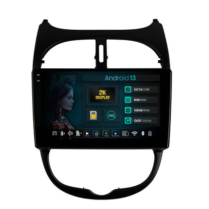 Navigatie 2K HUB64 Peugeot 206 (1998-2012), 8GB RAM, Android, Octacore, Slot Sim 4G, DSP, GPS, Wi-FI, Carplay, Android Auto, USB, Bluetooth, Waze, Touchscreen, 9.5 Inch