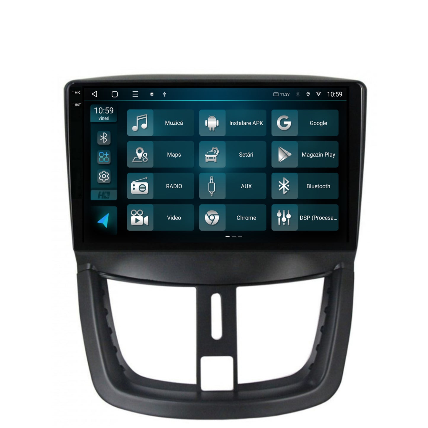 Navigatie 2K HUB64 Peugeot 207, 4GB RAM, Android, Octacore, Slot Sim 4G, DSP, GPS, Wi-FI, Carplay, Android Auto, USB, Bluetooth, Waze, Touchscreen, 9.5 Inch
