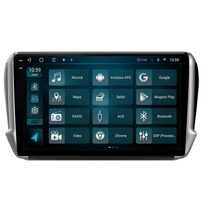 Navigatie 2K HUB64 Peugeot 208/2008 (2012+), 4GB RAM, Android, Octacore, Slot Sim 4G, DSP, GPS, Wi-FI, Carplay, Android Auto, USB, Bluetooth, Waze, Touchscreen, 10.36 Inch