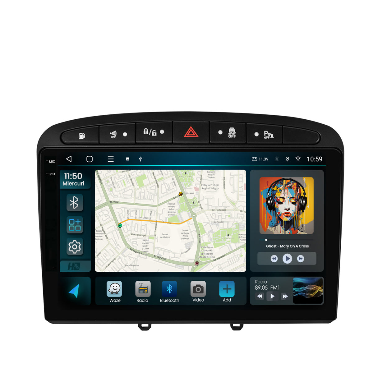 Navigatie 2K HUB64 Peugeot 308/408 (2008-2013), 4GB RAM, Android, Octacore, Slot Sim 4G, DSP, GPS, Wi-FI, Carplay, Android Auto, USB, Bluetooth, Waze, Touchscreen, 9.5 Inch