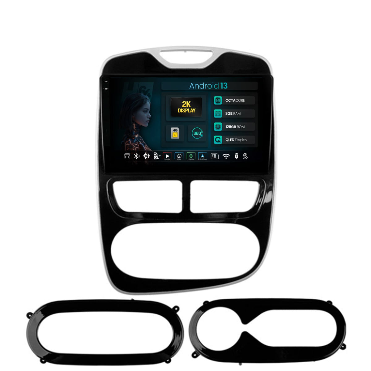 Navigatie 2K HUB64 Renault Clio IV (2012-2016), 8GB RAM, Android, Octacore, Slot Sim 4G, DSP, GPS, Wi-FI, Carplay, Android Auto, USB, Bluetooth, Waze, Touchscreen, 9.5 Inch
