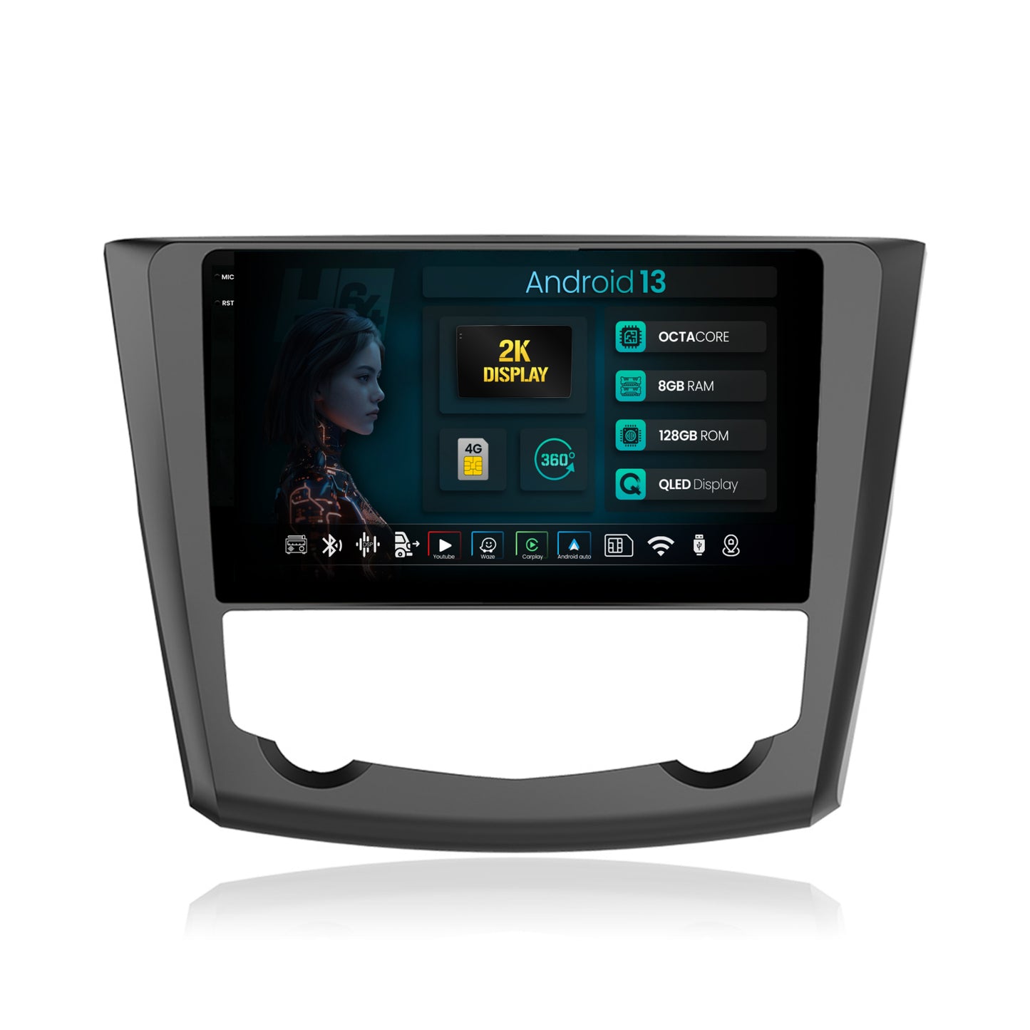 Navigatie 2K HUB64 Renault Kadjar, 8GB RAM, Android, Octacore, Slot Sim 4G, DSP, GPS, Wi-FI, Carplay, Android Auto, USB, Bluetooth, Waze, Touchscreen, 9.5 Inch