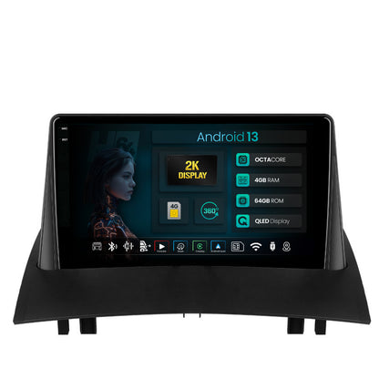 Navigatie 2K HUB64 Renault Megane 2 (2002-2009), 4GB RAM, Android, Octacore, Slot Sim 4G, DSP, GPS, Wi-FI, Carplay, Android Auto, USB, Bluetooth, Waze, Touchscreen, 9.5 Inch