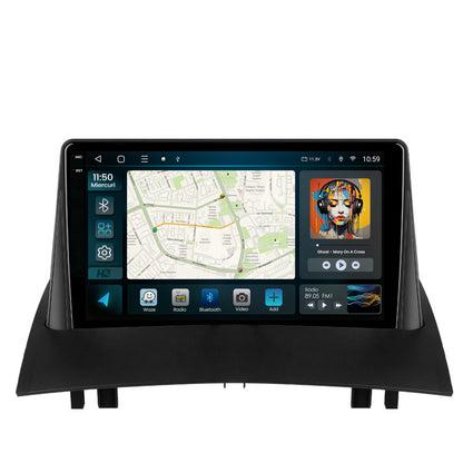 Navigatie 2K HUB64 Renault Megane 2 (2002-2009), 8GB RAM, Android, Octacore, Slot Sim 4G, DSP, GPS, Wi-FI, Carplay, Android Auto, USB, Bluetooth, Waze, Touchscreen, 9.5 Inch