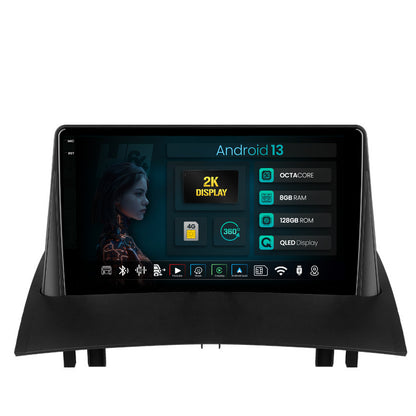Navigatie 2K HUB64 Renault Megane 2 (2002-2009), 8GB RAM, Android, Octacore, Slot Sim 4G, DSP, GPS, Wi-FI, Carplay, Android Auto, USB, Bluetooth, Waze, Touchscreen, 9.5 Inch
