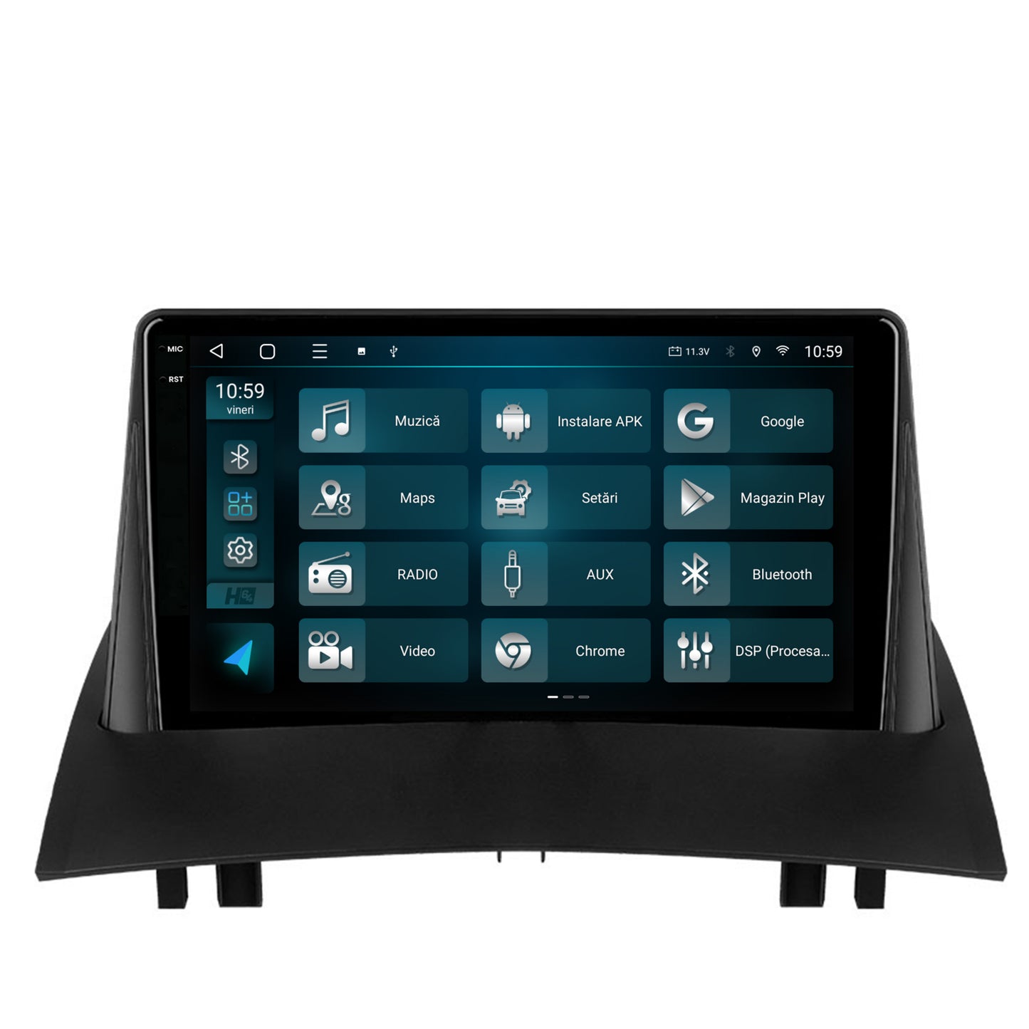 Navigatie 2K HUB64 Renault Megane 2 (2002-2009), 8GB RAM, Android, Octacore, Slot Sim 4G, DSP, GPS, Wi-FI, Carplay, Android Auto, USB, Bluetooth, Waze, Touchscreen, 9.5 Inch
