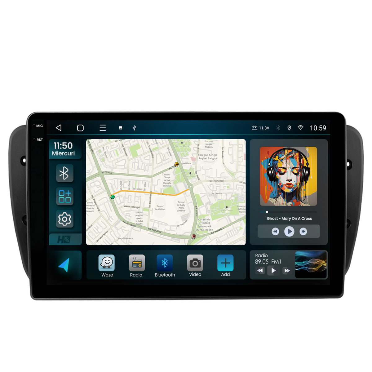 Navigatie 2K HUB64 Seat Ibiza (2009-2013), 8GB RAM, Android, Octacore, Slot Sim 4G, DSP, GPS, Wi-FI, Carplay, Android Auto, USB, Bluetooth, Waze, Touchscreen, 9.5 Inch