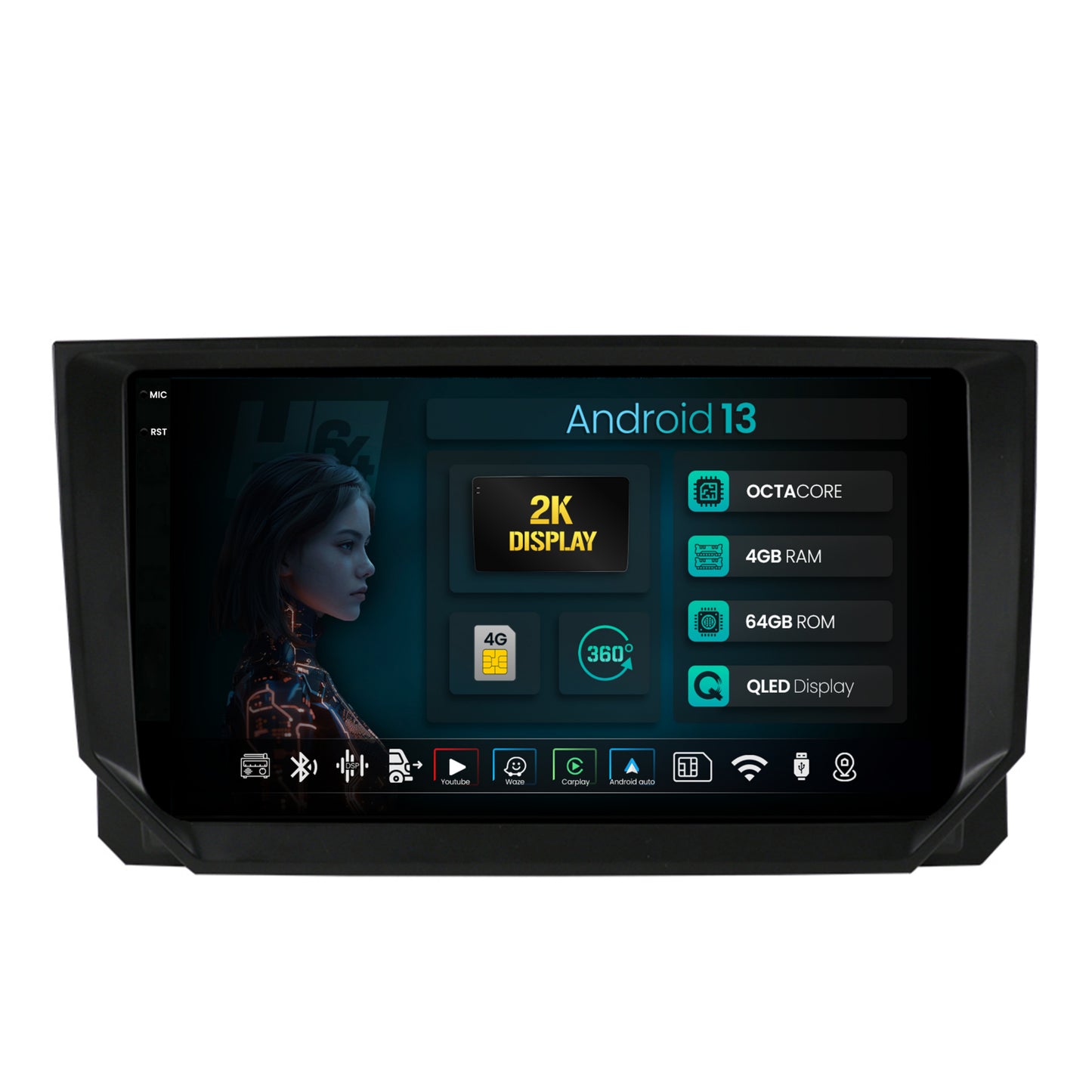 Navigatie 2K HUB64 Seat Ibiza / Arona (2017+), 4GB RAM, Android, Octacore, Slot Sim 4G, DSP, GPS, Wi-FI, Carplay, Android Auto, USB, Bluetooth, Waze, Touchscreen, 9.5 Inch