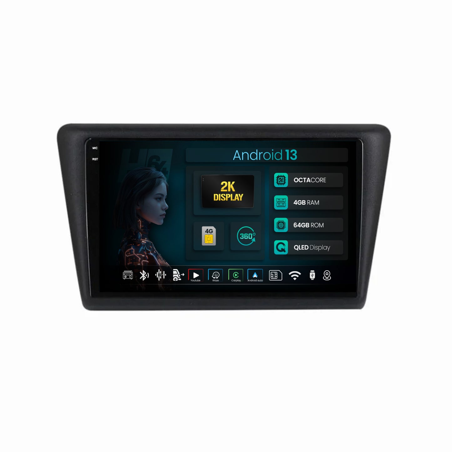 Navigatie 2K HUB64 Seat Toledo / Skoda Rapid (2012-2019), 4GB RAM, Android, Octacore, Slot Sim 4G, DSP, GPS, Wi-FI, Carplay, Android Auto, USB, Bluetooth, Waze, Touchscreen, 9.5 Inch