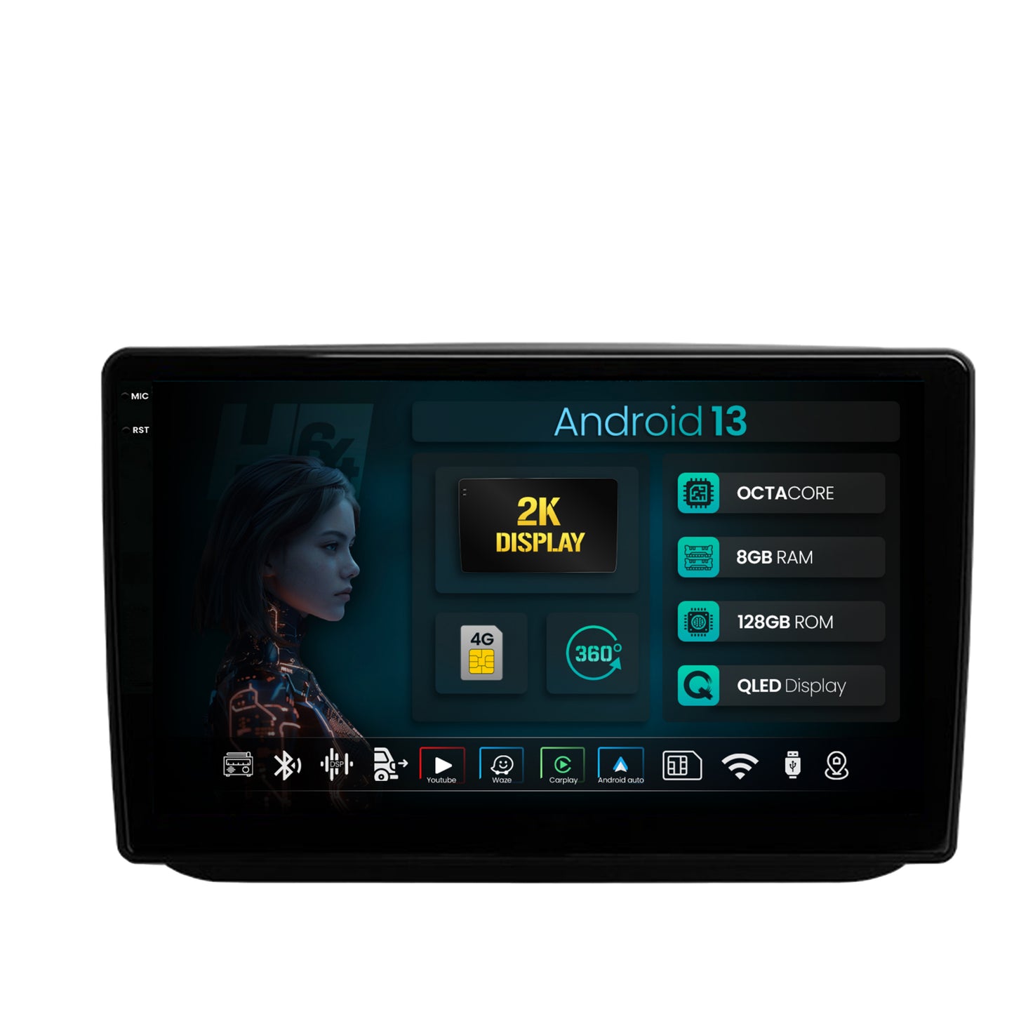 Navigatie 2K HUB64 Skoda Fabia (2007-2014), 8GB RAM, Android, Octacore, Slot Sim 4G, DSP, GPS, Wi-FI, Carplay, Android Auto, USB, Bluetooth, Waze, Touchscreen, 10.36 Inch