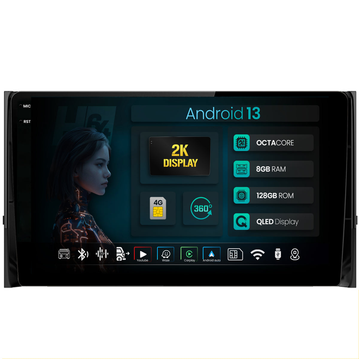 Navigatie 2K HUB64 Skoda Kodiaq, 8GB RAM, Android, Octacore, Slot Sim 4G, DSP, GPS, Wi-FI, Carplay, Android Auto, USB, Bluetooth, Waze, Touchscreen, 10.36 Inch