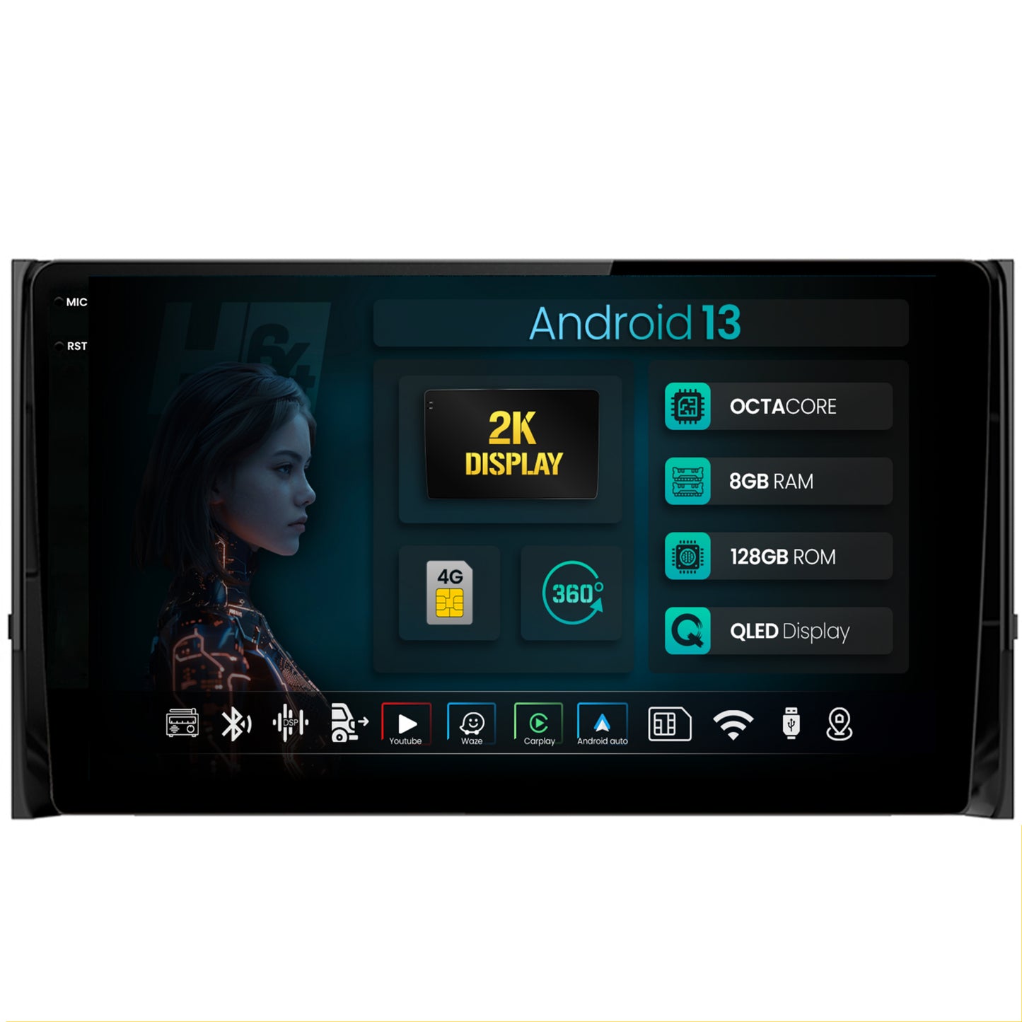 Navigatie 2K HUB64 Skoda Kodiaq, 8GB RAM, Android, Octacore, Slot Sim 4G, DSP, GPS, Wi-FI, Carplay, Android Auto, USB, Bluetooth, Waze, Touchscreen, 10.36 Inch