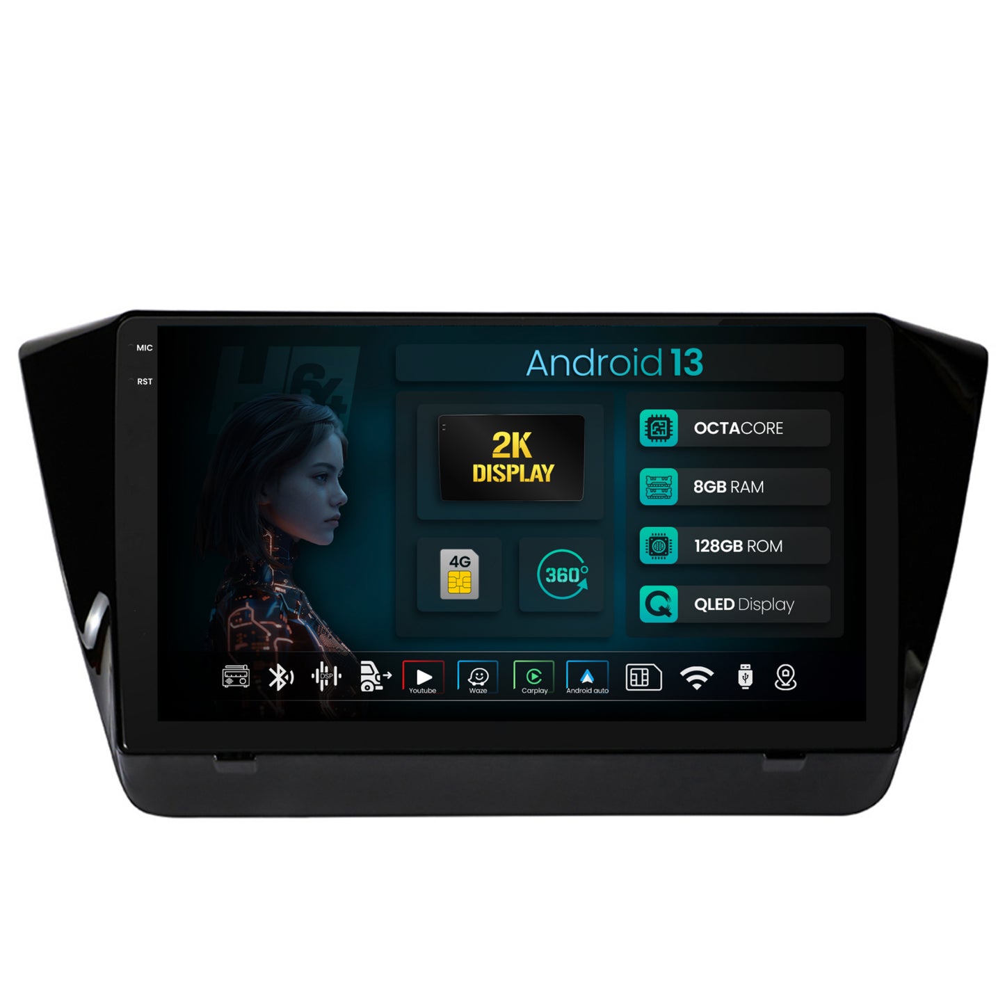Navigatie 2K HUB64 Skoda Superb 3 (2015+), 8GB RAM, Android, Octacore, Slot Sim 4G, DSP, GPS, Wi-FI, Carplay, Android Auto, USB, Bluetooth, Waze, Touchscreen, 10.36 Inch